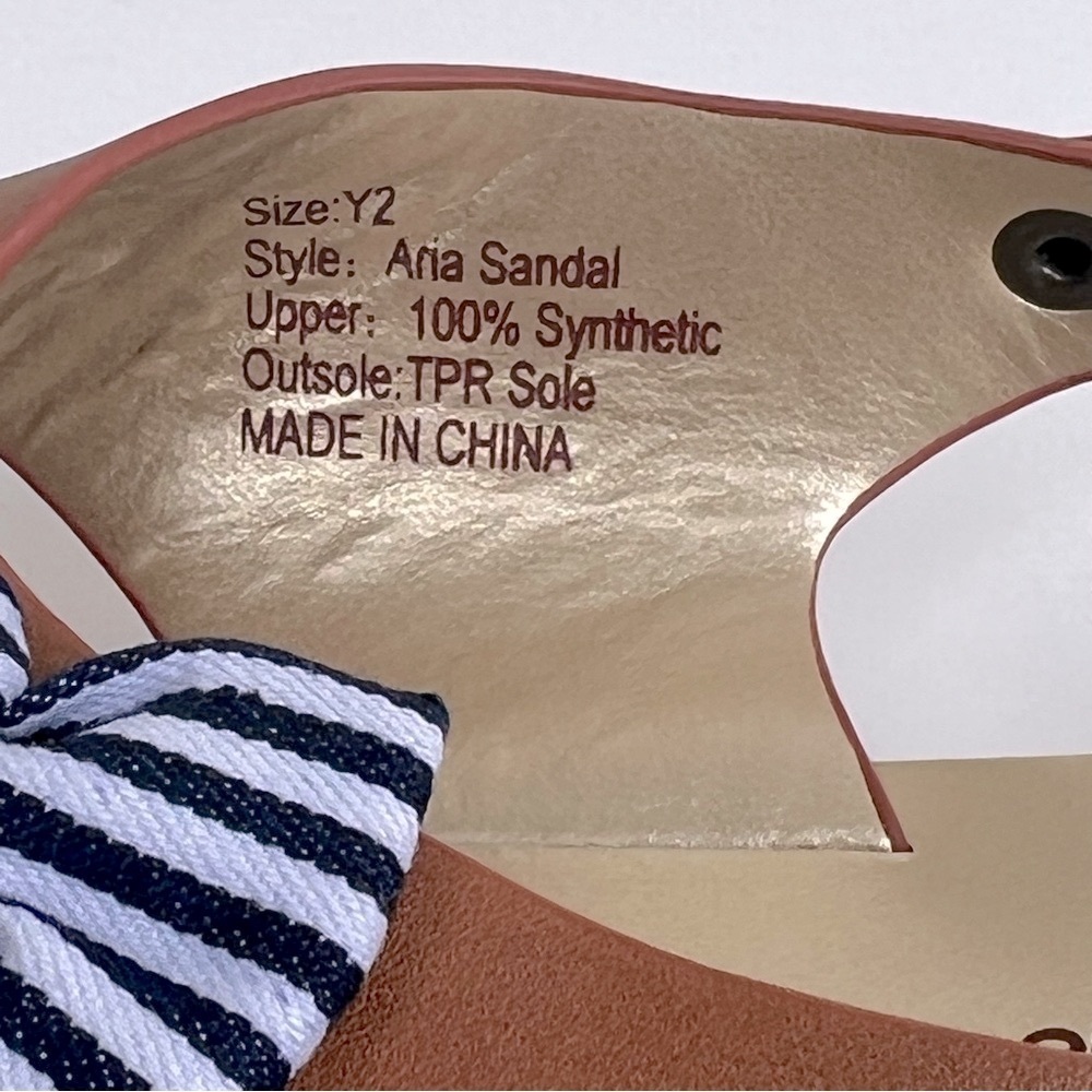 Joyfolie | Striped Bow Criss Cross Sandal Brown With Navy White Bow | Girls 2. - Picture 6 of 9